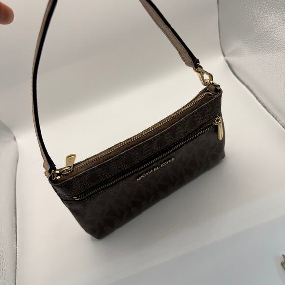 Michael Kors Brown Logo Small Leather Wristlet Shoulder Bag - Picture 8 of 9